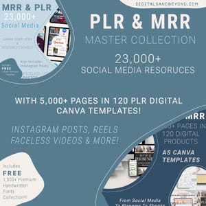 May include: A digital marketing resource bundle with over 23,000 social media assets, including Canva templates, Instagram posts, and faceless videos. The bundle includes 5,000+ pages in 120 digital products.