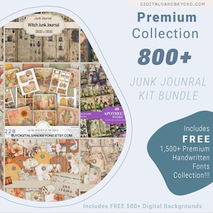 Kit de diario basura con más de 800 diseños: vintage, brujas, cartas de amor, papeles digitales, álbumes de recortes, bodas, otoño, fases lunares y fondos imprimibles