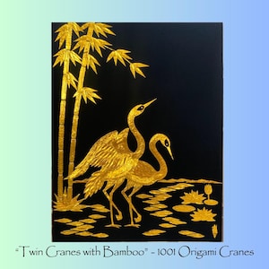 Twin Cranes with Bamboo - 1001 Origami Cranes Art