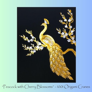 Peacock with Cherry Blossoms - 1001 Origami Cranes Art