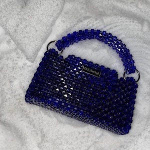 Blaue Kristall Handtasche, Perlen Tasche, Party Handtasche, Luxus Clutch, Glitzer Tasche, Tasche für besonderen Anlass, Abend Geldbörse, funkelnde Tasche