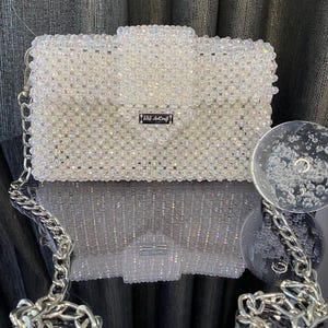 Şeffaf boncuk çanta ,Crystal bag, handbag, sparkling bag, party bag, glitter bag, handmade bag, fancy bag, designer bag, evening purs