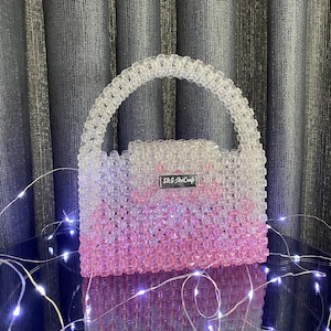 pembe boncuklu çanta, boncuk çanta, pembe boncuklu küçük çanta, düğün çantaları, kız arkadaş doğum günü hediyesi, kristal çanta