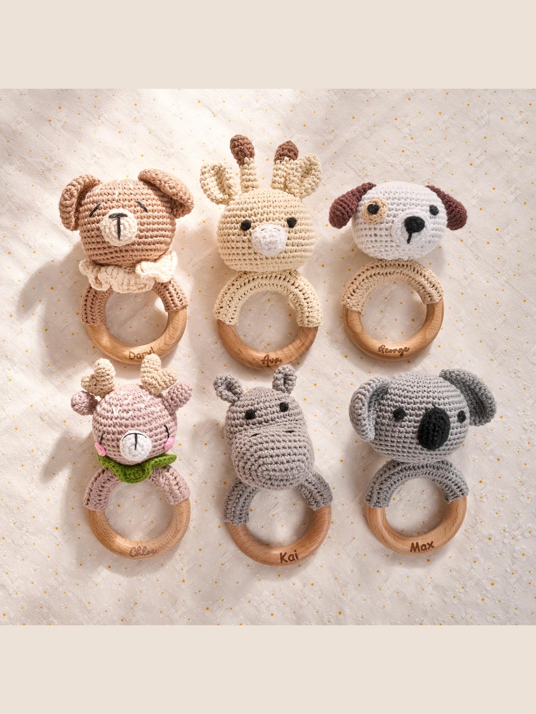 Personalized Toy Rattle Baby Gift Animal Crochet Baby Rattle Wooden ...