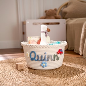 Personalisierter Twist Korb · Baby Geschenk · Personalisierter Babyparty Geschenkkorb · Seil Baumwolle Baby Geschenkkorb · Chroma Spielzeugkorb