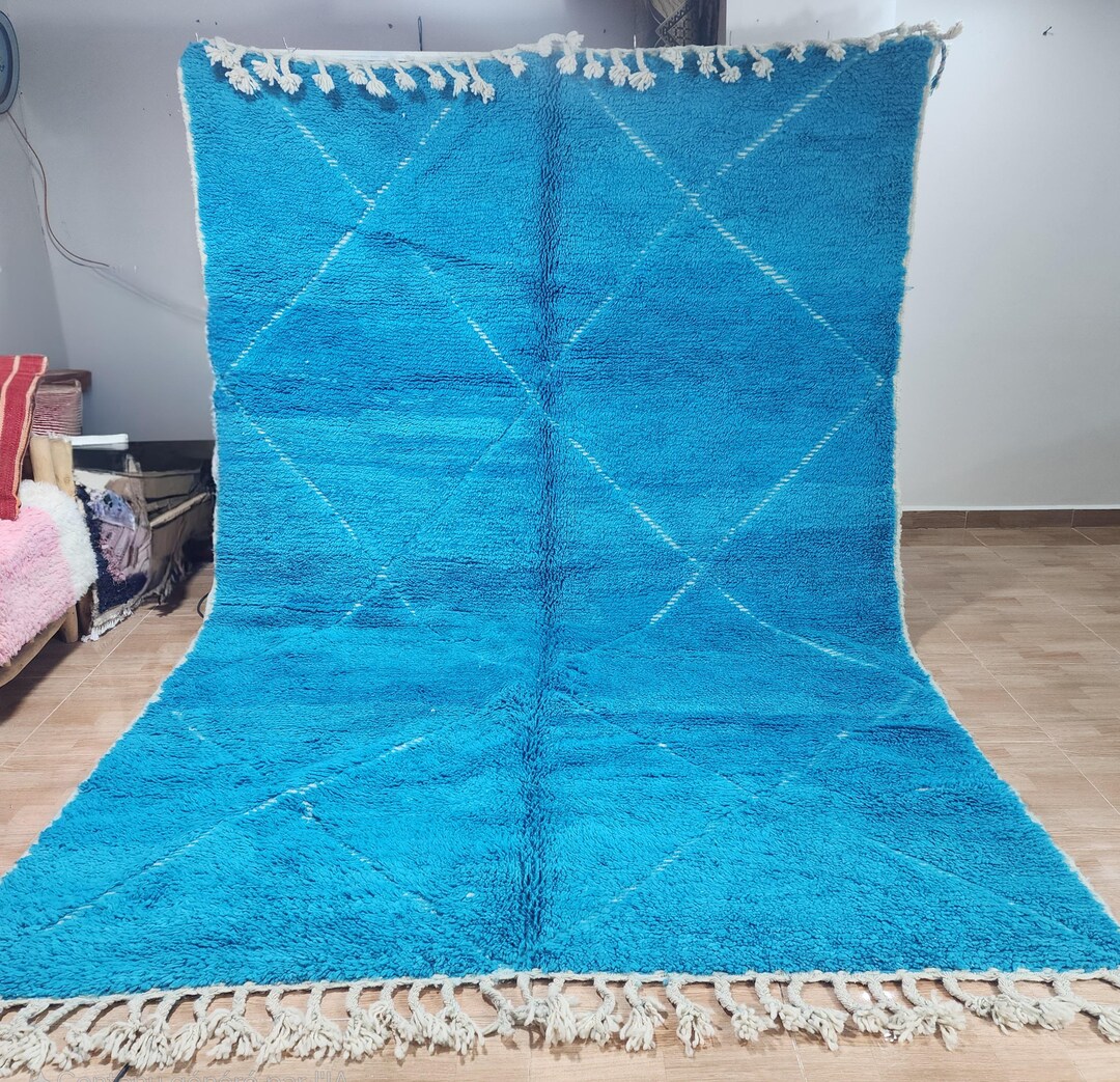 Blue Arabic Rug Handwoven Moroccan Rug - Handmade Blue Rug, Berber Wool Carpet ...