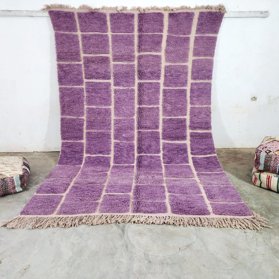 Handmade Purple Moroccan Wool Rug: Checkered High Pile Berber Carpet - Etsy