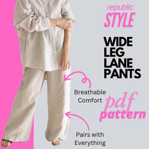 Wide Leg Pants Pattern | Sewing Patterns | Linen Pants | Lane Pants Pattern | Pants Pattern | Wide Leg Pattern | Sewing Pattern for Women