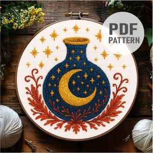 Moon Bottle Embroidery Pattern Moon Embroidery Celestial Embroidery Luna Embroidery Pattern PDF Instant Download