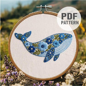 Bloemen walvisborduurpatroon, walvisborduurwerk, zeedieren, walvis en bloemenborduurwerk pdf directe download