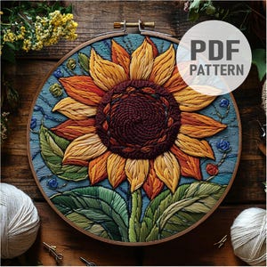 Sunflower Embroidery Pattern Summer Flower Embroidery Floral Embroidery PDF Instant Download