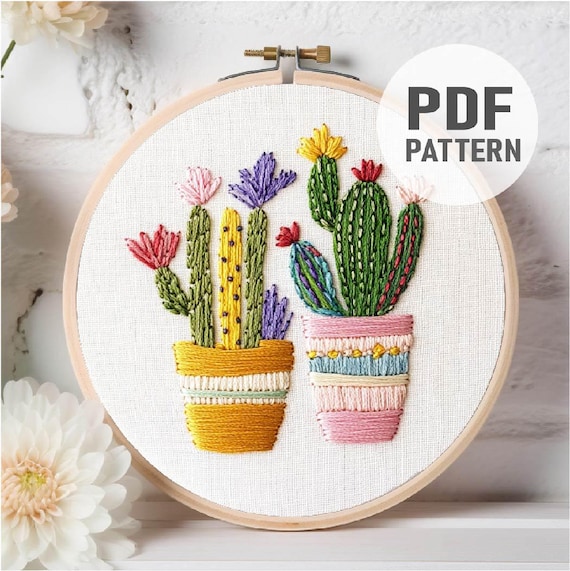 Cactus Embroidery Pattern ,Plants ,Succulant, Cacti Embroidery House Plants Embroidery PDF Instant Download