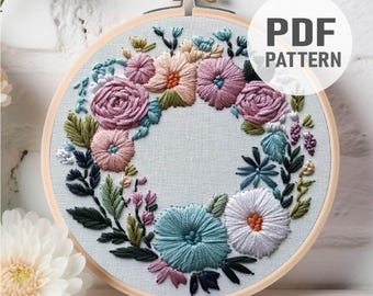 Flower Wreath Embroidery Pattern Floral Embroidery Spring Flower Embroidery PDF Instant Download