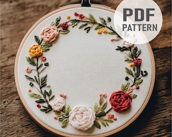 Rose Wreath Embroidery Pattern Floral Wreath Embroidery Wedding Frame Embroidery Wedding Wreath PDF Instant Download