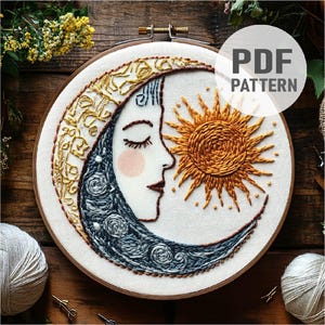 Sun and Moon Embroidery Pattern Whimsical Embroidery Sun Embroidery Luna Embroidery Pattern PDF Instant Download