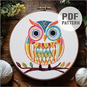 Owl Embroidery Pattern, Bird Embroidery ,Woodland Animal, Cute Owl Embroidery PDF Instant Download