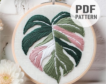 Monstera Leaf Embroidery Pattern Monstera Embroidery Plant Embroidery PDF Instant Download
