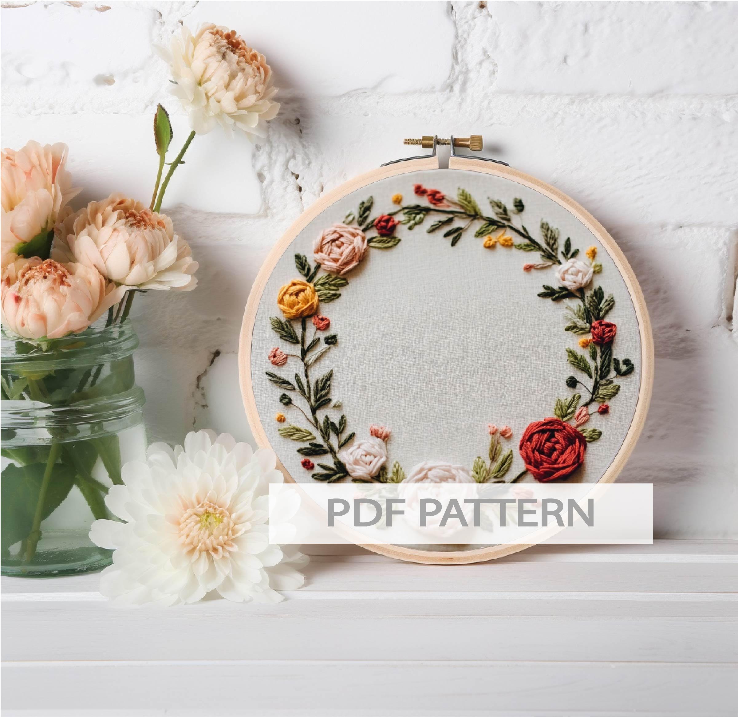 Rose Wreath Embroidery Pattern Floral Wreath Embroidery Wedding Frame ...