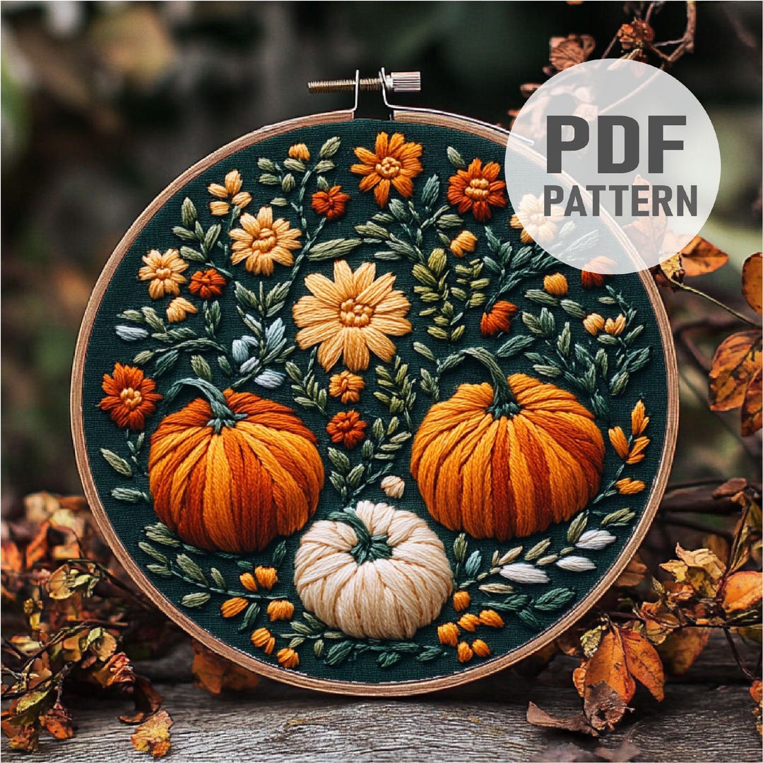 Pumpkins Embroidery Pattern Autumn Embroidery Pumpkin Harvest ...