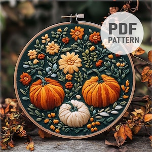 Patrón de bordado de calabazas Bordado de otoño Bordado de cosecha de calabazas Bordado de Halloween Descarga instantánea en PDF