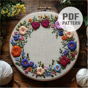 Flower Wreath Embroidery Pattern Floral Wreath Embroidery Wreath Embroidery Flower Frame Embroidery PDF Instant Download