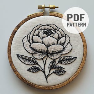 Peony Embroidery Pattern Flower Embroidery Floral Embroidery Flower Line Art Embroidery Pattern PDF Instant Download