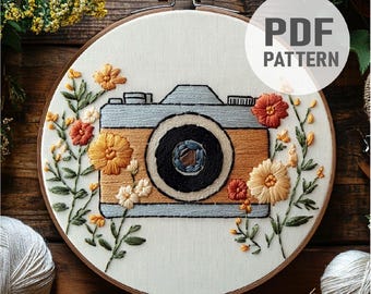 Kamera Stickmuster, Floral Kamera Stickerei, Kamera Hoop Art, Fotograf Stickerei PDF Instant Download