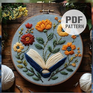 Stickdatei für offene Bücher, Lesezeichen, Blumen, Bücher, Stickerei, Literatur, Bücher, Bücher