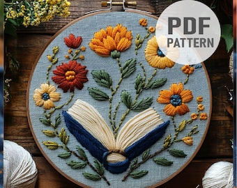 Stickdatei für offene Bücher, Lesezeichen, Blumen, Bücher, Stickerei, Literatur, Bücher, Bücher