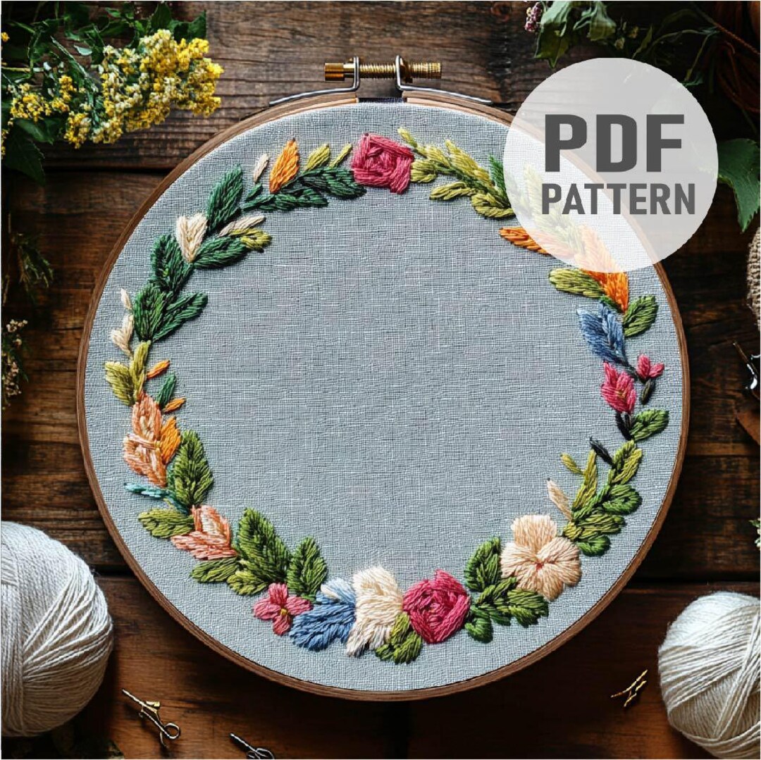 Wreath Embroidery Pattern Floral Wreath Embroidery Wedding Frame ...