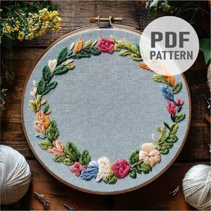 Wreath Embroidery Pattern Floral Wreath Embroidery Wedding Frame Embroidery Wedding Wreath PDF Instant Download