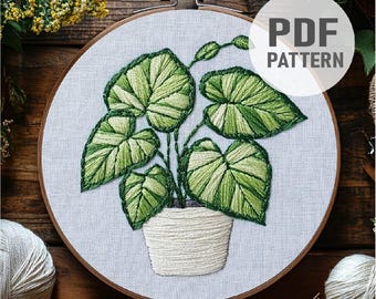 Monstera Leaf Embroidery Pattern Monstera Embroidery House Plant Embroidery PDF Instant Download