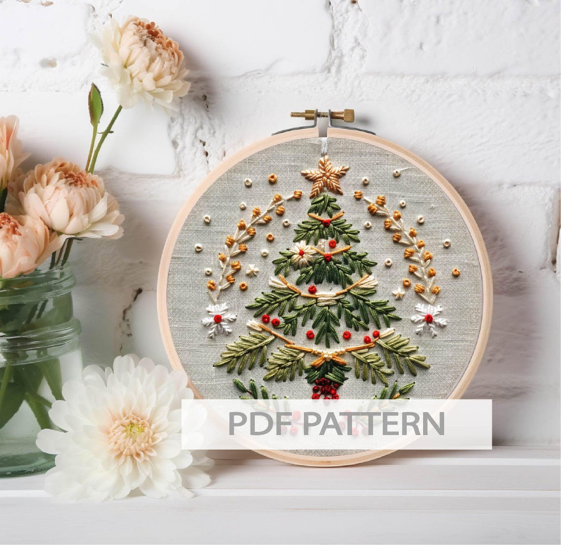 Christmas Tree Embroidery Pattern Christmas Floral Embroidery ...