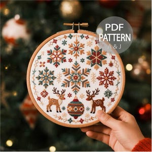 Christmas Folk Art Embroidery Christmas Embroidery Pattern Snowflakes Embroidery Reindeer Folk Art Embroidery PDF Instant Download