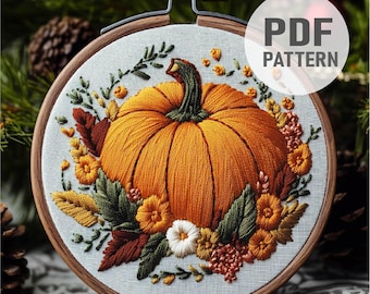 Pumpkin Flower Embroidery Pattern Autumn Embroidery Pumpkin Embroidery PDF Instant Download