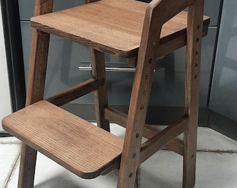 Adjustable Wooden High Chair: Natural Ash Wood Growing Chair