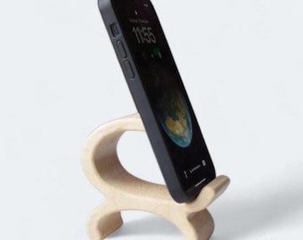 Soporte artesanal de madera para teléfono / Soporte decorativo de escritorio de madera para teléfono / Soporte de madera para móvil hecho a mano / Elegante base de madera para teléfono