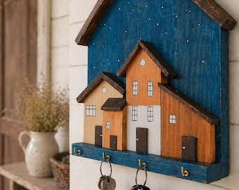 Soporte de pared de madera para llaves / Soporte de madera para llaves de casa / Soporte rústico para llaves / Soporte de pared para llaves hecho a mano / Organizador de llaves para la entrada