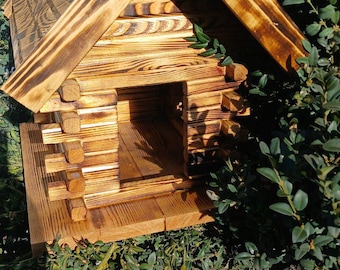 Hangende vogelvoederbak van verbrand hout | Handgemaakte vogelvoederbak van verbrand hout | Verbrande houten tuin hangende voederbak | Warm verkoold hout voederhuis voor vogels