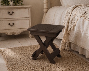 Taburete plegable de wengué hecho a mano / Taburete plegable para el hogar, el jardín y el camping / Asiento pequeño de madera / Taburete de camping de wengué