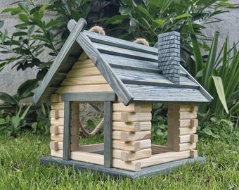 Handmade Wooden Birdhouse with Emerald Roof - Outdoor Garden Bird Feeder