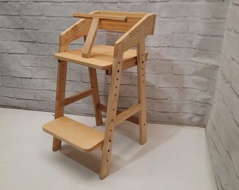 Adjustable Wooden High Chair: Eco-Friendly Ash Wood, Child-Safe