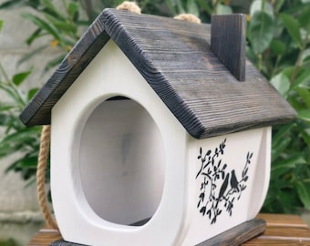 Hanging Bird Feeder | Wooden Outdoor Bird Feeder | Handmade Hanging Bird Feeder for Garden and Balcony | Provence Style Hanging Bird Feeder