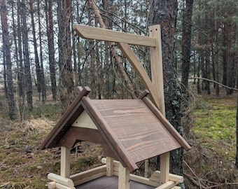 Comedero para pájaros de exterior / Comedero de madera hecho a mano / Comedero con techo / Comedero ecológico de madera / Decoración de jardín sostenible