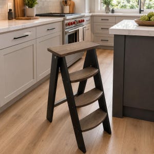 Tritthocker Hocker | Urban Style Leiter | Schrankleiter für Kleine Räume | Trittleiter Holz | Kompakter Tritthocker aus Holz