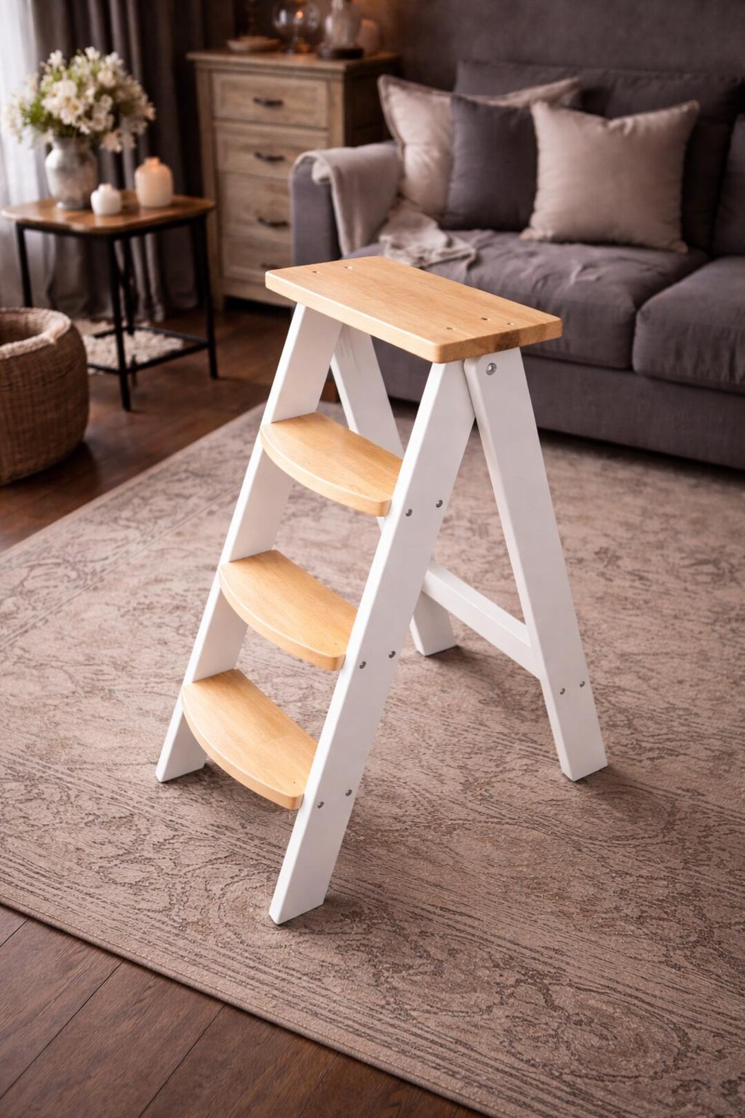 Modern Nordic Step Stool Ladder | Wooden Folding Ladder | Compact ...