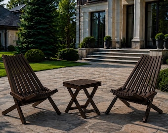Chestnut Wooden Patio Chair Set | Modern Wooden Garden Lounge Set | Chestnut Patio Furniture Set | Handmade Outdoor Chair Set with Table