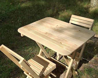 Rustic Solid Wood Patio Set: Table + 2 Chairs - Balcony Garden Furniture