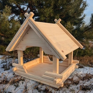 Handmade Wooden Bird Feeder | Bird Feeder with Roof | Eco-Friendly Wooden Bird Feeder | Sustainable Garden Decor | Bird Feeder 28*30*33