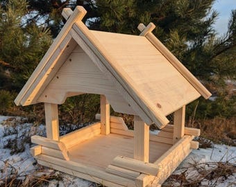 Comedero para pájaros pequeños / Comedero de madera hecho a mano / Comedero con techo / Comedero de madera ecológico / Decoración de jardín sostenible